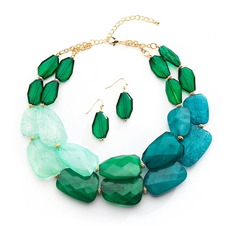 Turquoise Green & Blue Shell Chunky Casual Everyday Statement Necklace  Earrings – Anima Boutique